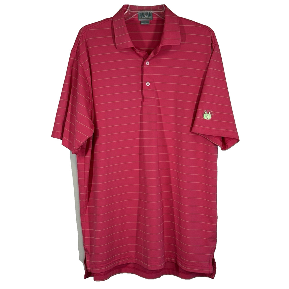 Fennec Highly Evolved Men's Polo Golf Shirt Size Large Pink/Green Stripes